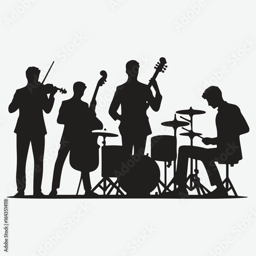  silhouettes set of musicians playing instruments vector collection.
