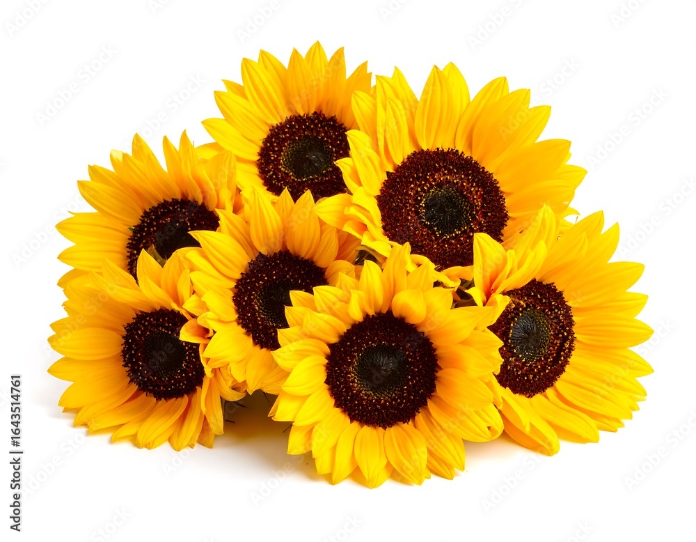 Obraz premium A cluster of vibrant sunflowers against a white background