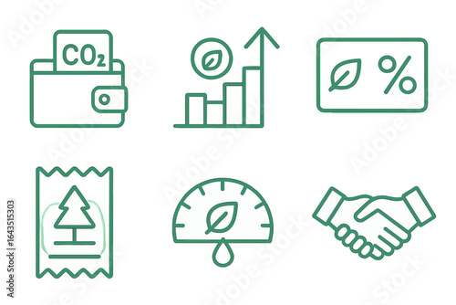 Wallet symbols represent carbon tracking, green growth, and sustainability efforts in financial management