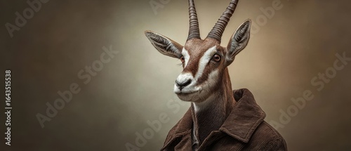 The goat wearing a stylish coat with a captivating expression.