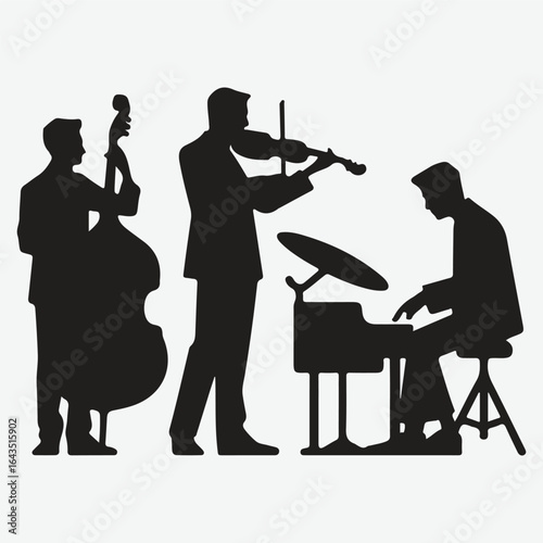 silhouettes set of musicians playing instruments vector collection.