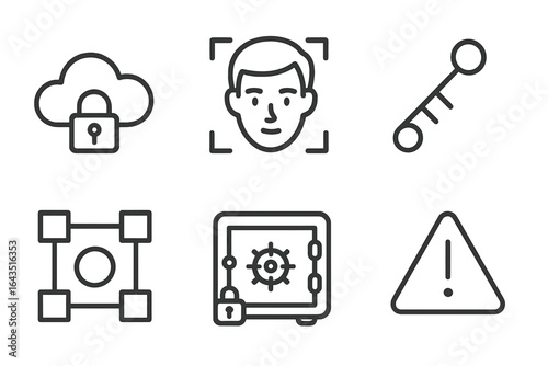 Safety and security icons representing digital protection and user identification measures in modern technology