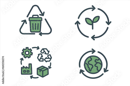 Sustainable waste management concepts illustrated with recycling symbols and eco-friendly elements