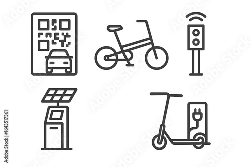 Exploring sustainable urban transportation options with bicycles, electric scooters, and solar charging stations
