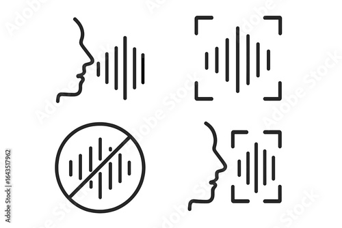 Sound wave icons representing voice recognition technology and audio processing in a digital format
