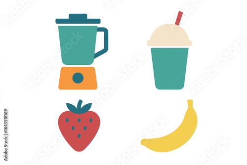Blending fruits to create delicious smoothies with a blender, strawberries, and bananas in a colorful kitchen setting