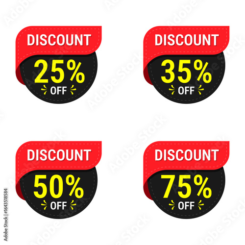 Sale Banner Vector Set 35 percentage Off Discount Label, Special Offer Tag, and Promo Sticker Design. Perfect for marketing, advertising and seasonal sales.