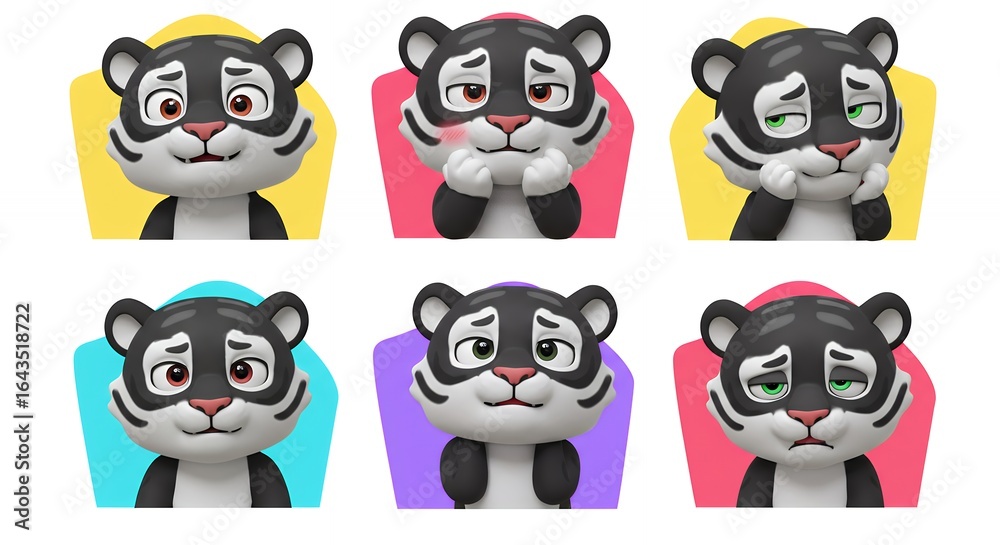 Fototapeta premium Cartoon tiger expressions illustration set