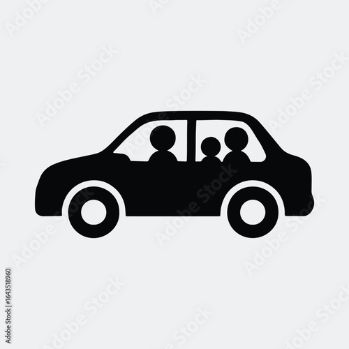 Silhouette family car travel journey happy people vector illustration