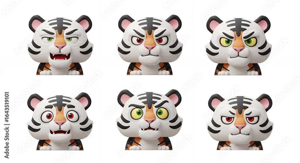 Fototapeta premium Cartoon tiger faces collection illustrations
