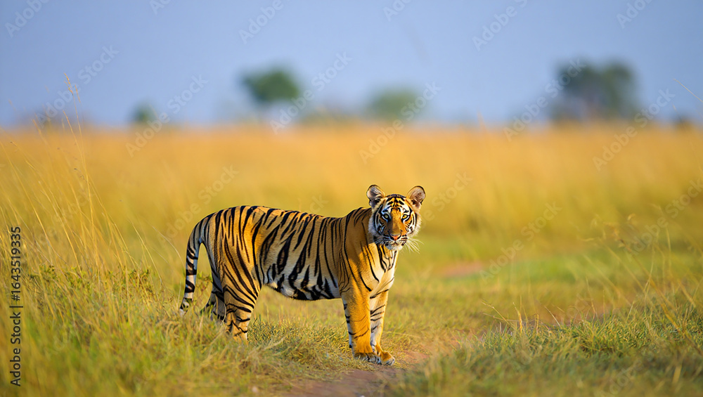 Fototapeta premium Elephant spraying water from its trunk while bathing in a river