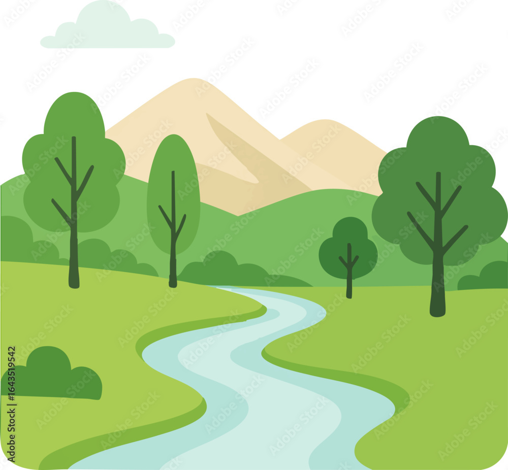 Fototapeta premium Simple Flat Design Nature Landscape Illustration.
