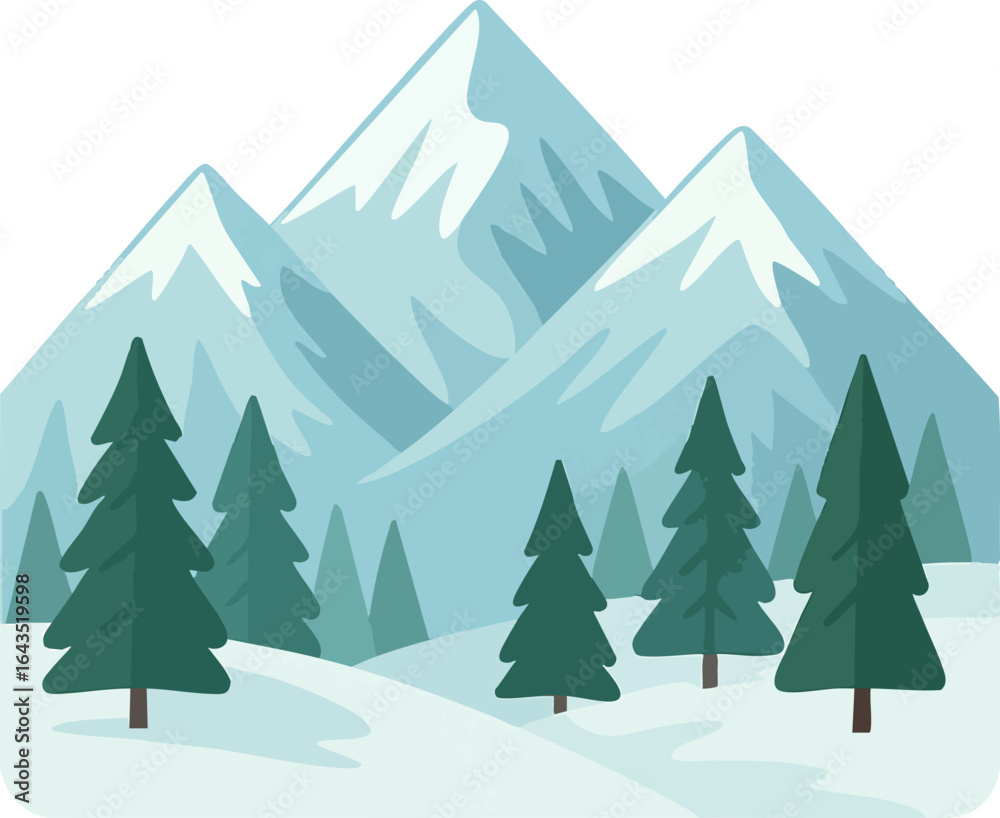 Obraz premium Snowy Mountain Range Winter Landscape Illustration.