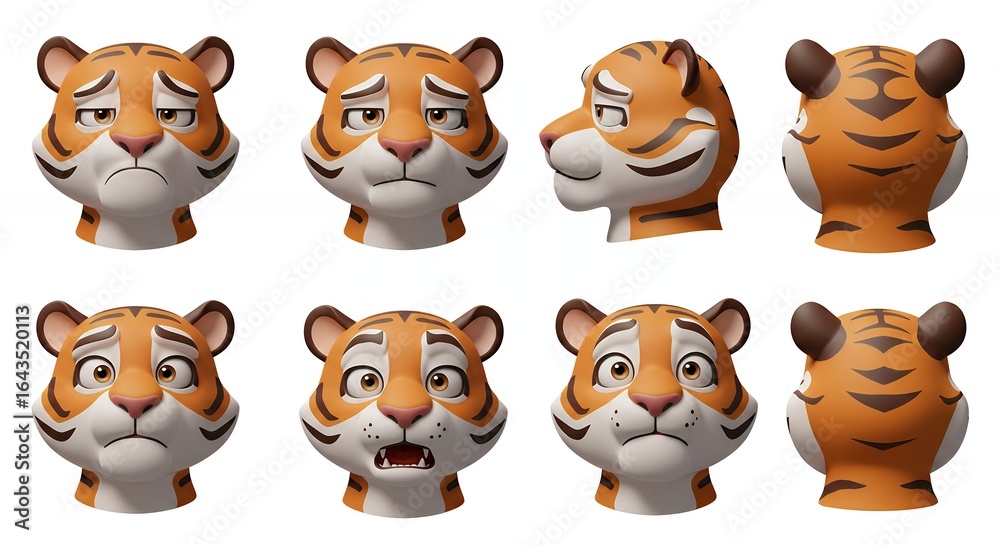 Fototapeta premium Cartoon tiger head illustrations various expressions set