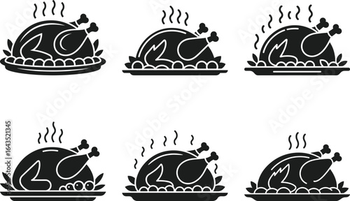 Roast Turkey Silhouette Vectors Set for Holiday Feast and Thanksgiving