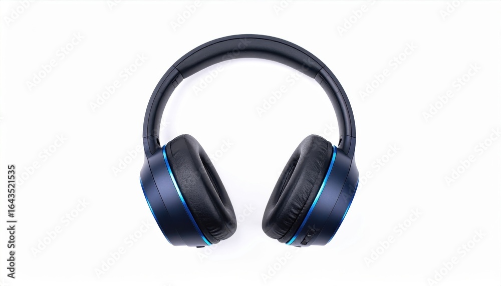 Fototapeta premium ** Sleek black wireless headphones with blue accents, ideal for music, technology, and lifestyle concepts. **
