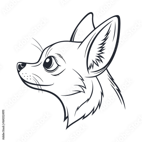 Adorable Chihuahua Dog Head Line Art Drawing Print on White Background