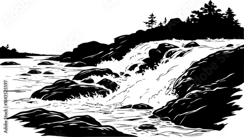 Rushing Waterfall over Rocks