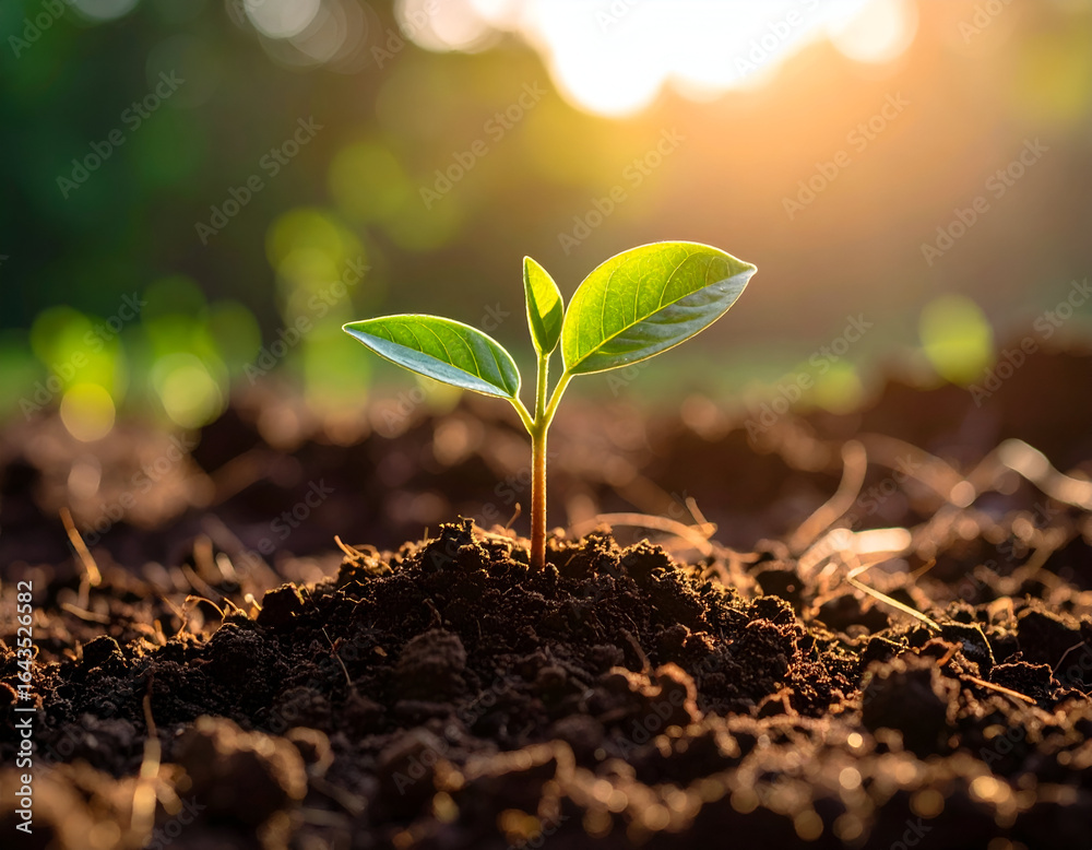 Fototapeta premium A young sprout emerges from the soil.