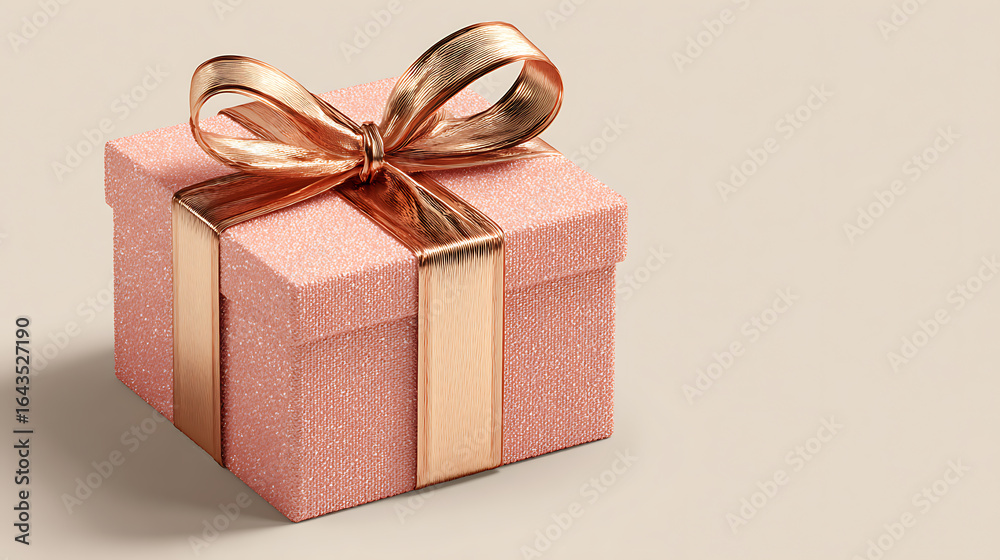 Fototapeta premium Rose Gold Gift Box with Glitter Texture and Bow