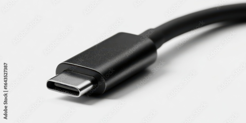 The sleek black USB-C connector designed for modern electronic devices The sleek black USB-C connector designed for modern electronic devices