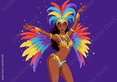 A beautiful samba dancer in a spectacular costume for the Rio Carnival in Brazil.