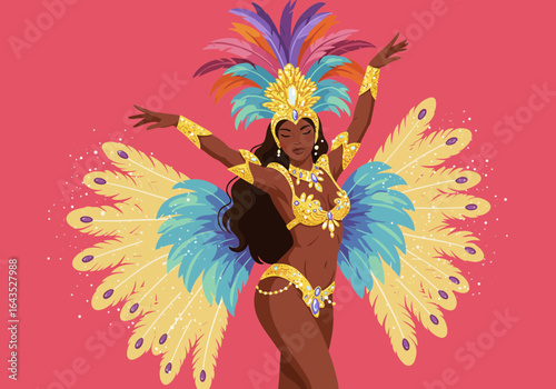A beautiful samba dancer in a spectacular costume for the Rio Carnival in Brazil.