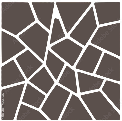 Abstract geometric pattern of irregular, dark-brown shapes resembling cracked earth or a mosaic.