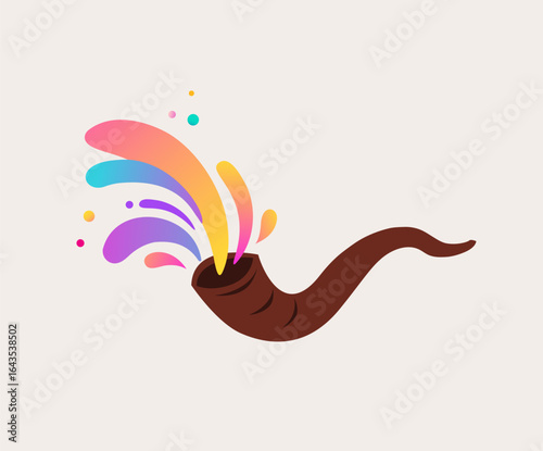 Jewish horn , a shofar, symbol of Jewish holiday Yom Kippur. Yom Kippur in Hebrew.