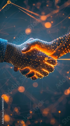 Forge powerful partnerships with this futuristic handshake graphic for innovative tech or global business deals