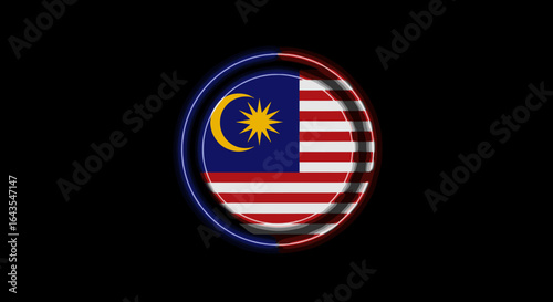 Free Download A glowing neon circle featuring the Malaysian flag against a dark background - GFXLoad