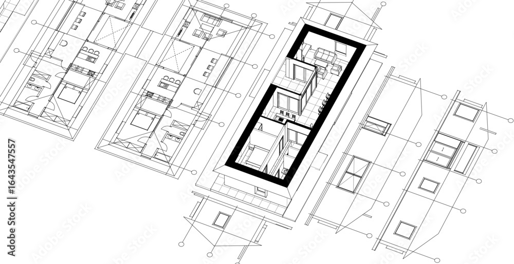 Fototapeta premium traditional house sketch plan 3D illustration