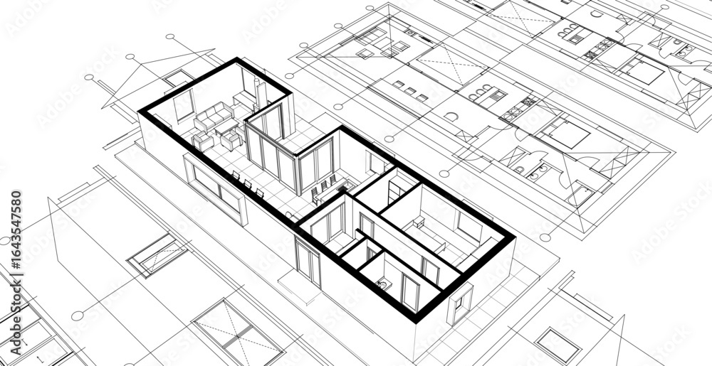 Fototapeta premium traditional house sketch plan 3D illustration