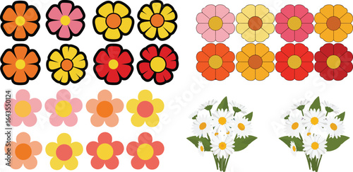 watercolor floral package collection, Colorful Flower , Daisy Blossom Floral Pattern Bouquet Design, Use by fabric, fashion, wedding invitation, template, poster, romance, greeting, spring, bouquet,