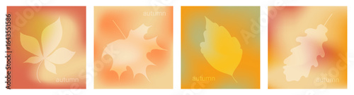 Autumn gradient background. Square template with leaves. Vector autumn illustration.