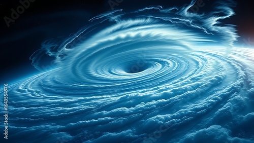 Dramatic hurricane formation viewed from space, showcasing swirling clouds over the ocean.