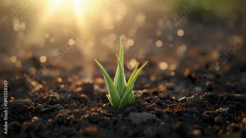 Aloe vera plant in golden sunlight