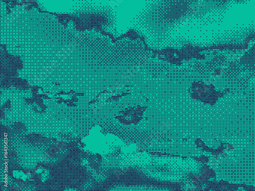 Pixelated bitmap gradient texture. Retro pixel art, green dither pattern, 8 bit background. Leisure or arcade games duotone border frame. Vector illustration