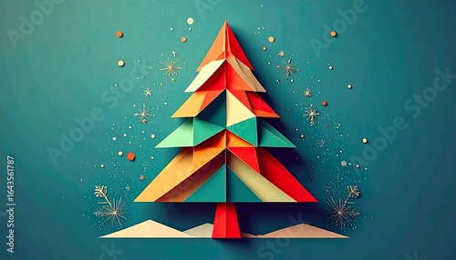 Colorful geometric paper christmas tree
