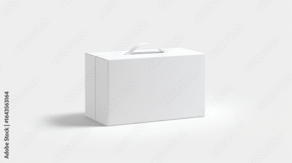 Fototapeta premium White carton Box With Handle Mockup on white background, package for laptop
