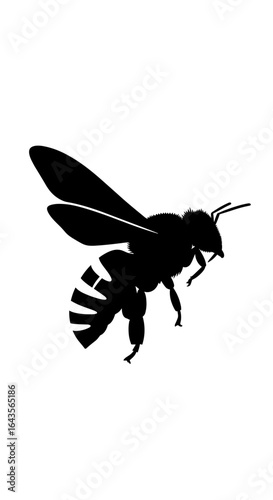 An artistic silhouette of a flying bee with intricate wing details