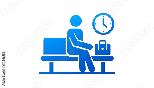 Waiting area icon representing a person sitting with a briefcase and a clock
