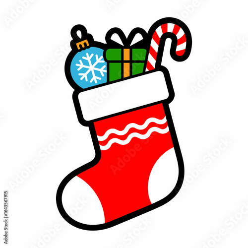 Christmas Action, Stocking Full of Gifts, Holiday Decor, Digital Illustration, Cheerful Environment, Festive Viewpoint
