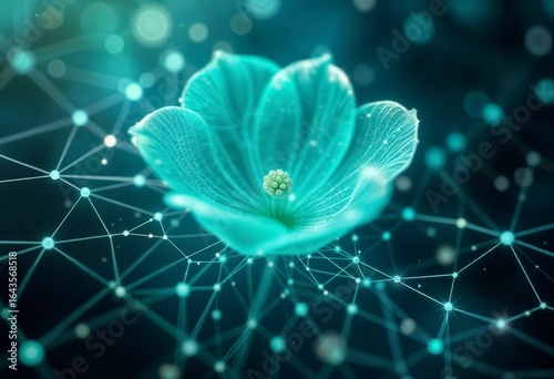 Futuristic digital flower depicting sustainable technology. Perfect for eco-friendly concepts, green innovation, and blending nature with technology for a modern, connected world.