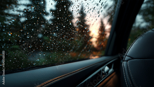 森林沿いの雨夜に映る窓外風景