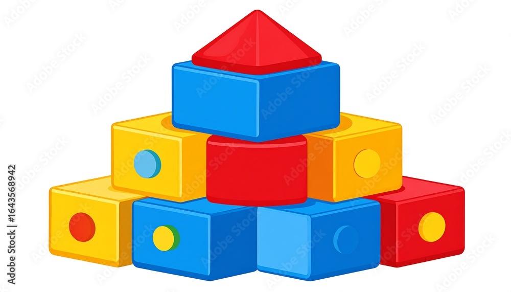 Obraz premium Vibrant illustration of a stacked colorful blocks structure for playful design themes