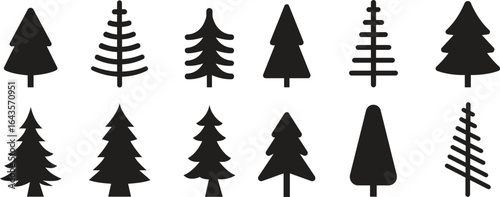 Christmas Tree icon set.Pixel Perfect. For Mobile and Web. Contains such icons as Christmas Tree, Nature, Holiday, Christmas, Pine Tree, Winter.Vector illustration of pine silhouette.