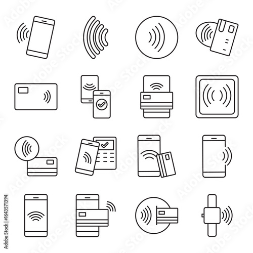 NFC Pay set of web icons in line style. nfc pay, nfc payment, contactless payment and mobile payment. Vector illustration