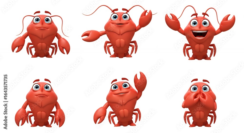 Obraz premium Cartoon lobster characters with diverse emotions