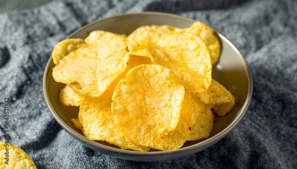 Golden potato chips in bowl Golden potato chips in bowl